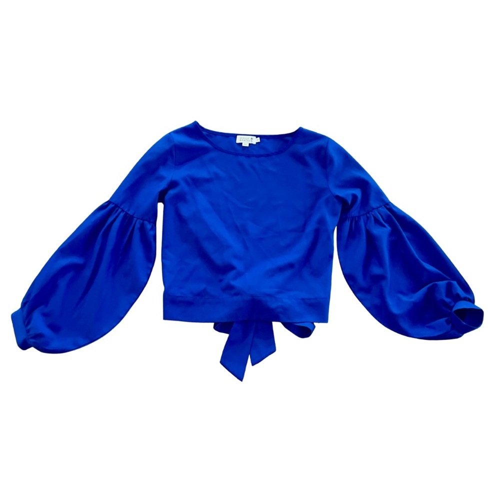 💙 Molly Bracken Royal Blue Tie Back Balloon Sleeve Blouse – Women’s XS 💙